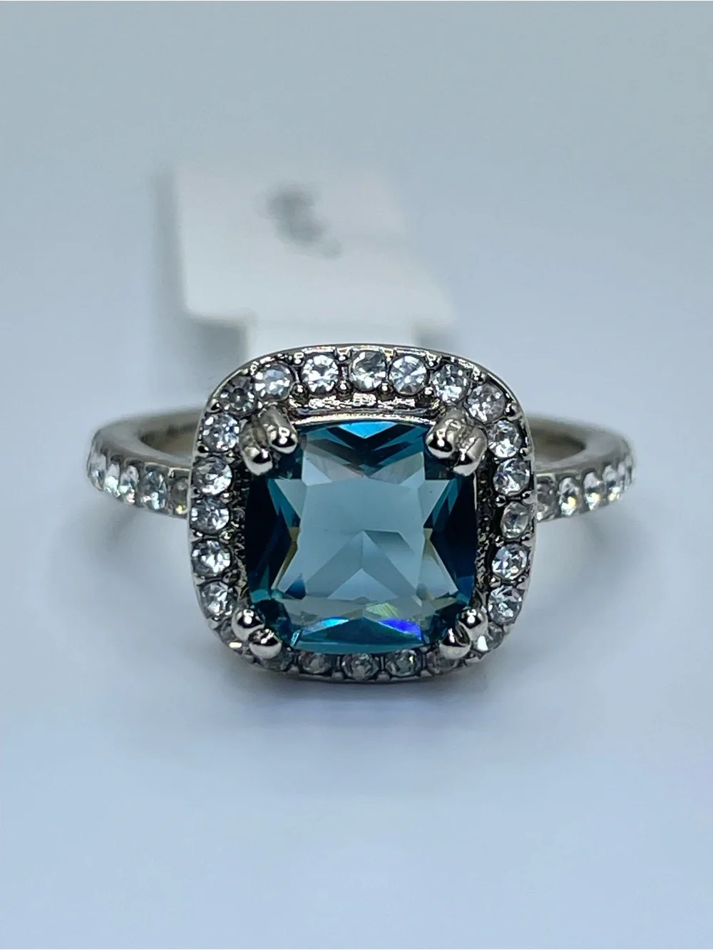 Swarovski Crystal Elements Teal Blue Halo Statement Ring Size 7